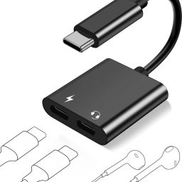 KAELAN Black Black 2-in-1 Type C to 3.5mm Headphone Audio & Charger Splitter All Type C Phone Converter-image-75