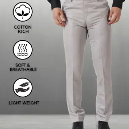 Men Slim Fit Grey Cotton Blend Trousers-image-31
