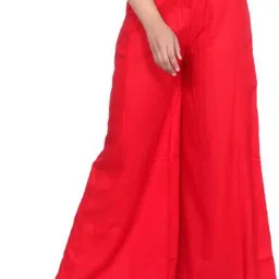 Women Flared Red Cotton Blend Trousers-image-54