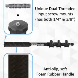 Prolite Monopod with Dual Mount Thread Adapter (1/4inch and 3/8inch) | Italian Flip Locks | Rubber Grip | Upto 10kg Payload Monopod image 2