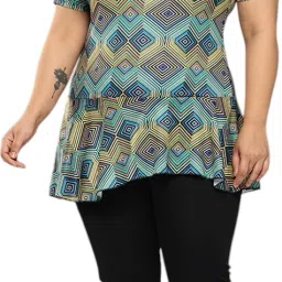 Aarika Womens Green-Black Colour Abstract Print Nylon Plus Size Swim Suit Printed Women Swim-dress Green Swimsuit-image-94