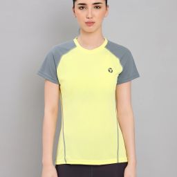 Women Colorblock Round Neck Polyester Yellow T-Shirt-image-86
