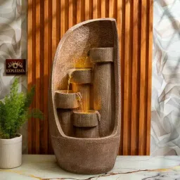 expleasia Tabletop Modern Bowl Water Fountain with Bamboo Finish-picture-44