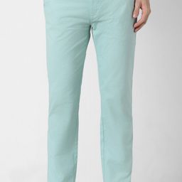 peter england Men Slim Fit Blue Cotton Blend Trousers-picture-19