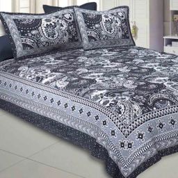 jaipur fabric Grey Traditional 240 TC Cotton 1 Double Queen Size Bedsheet with 2 Pillow Cover-picture-36