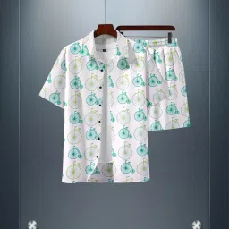Men Night Suit Set White Printed-picture-16