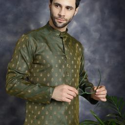 Men Woven Design Cotton Silk Straight Kurta-15