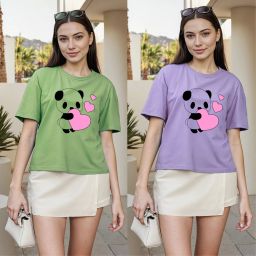 Pack of 2 Women Printed Round Neck Polyester Green, Purple T-Shirt-image-93