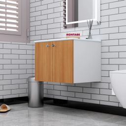 Wash Basin Vanity High Quality HDHMR Engineered Wood Wall Mounted Cabinet Wooden Cabinet Table Top Basin-image-62