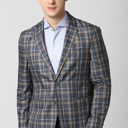 peter england Men Checkered Single Breasted Formal Blazer-picture-3