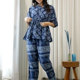 Women Night Suit Set Black Printed-image-57