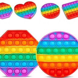 prayosha enterprise Fidget Toys, pop it Fidget Toy Set | its Fidget Toys, Fidget Toys pop it Rainbow, pop it Toy, | pop it Fidget Toy, Rainbow pop it, Push pop Bubble Fidget Toy (4- Shape Hexa, Heart , round and Rectangle) image 2