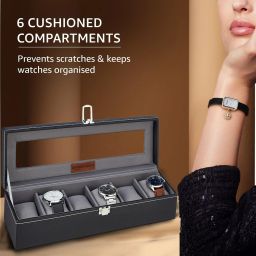 arthasya Leather Watch Organiser Box with 6 Slots Watch Organiser with Transparent Lid Watch Box image 3