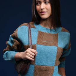 Women Self Design Round Neck Brown Sweater-image-10