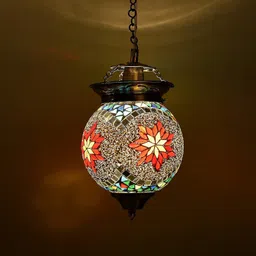 homesake ® Antique Turkish Moroccan Mosaic Pendant with Metal hangings, Ceiling Hanging Light, (Red, Turkish) Pendants Ceiling Lamp-picture-41