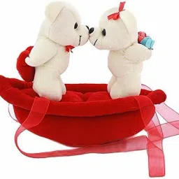White and RED Cute Teddy Kissing Couple on Boat Soft Toy - 30 cm-image-47