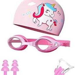Four Piece Swimming Accessories Set for Kids with Cute Unicorn Design Waterproof Swimming Cap-image-61