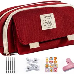 Multi Compartment Pencil Case Solid Color Cloth Pencil Pouch Large Capacity Stationery Storage Bag Washable Cosmetic & Electronics Storage Pouch for Office Art Canvas Pencil Box-image-11