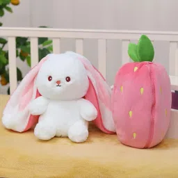 Reversible Bunny Plush Toy - Trendy Rabbit in a Strawberry Soft Toy- 34 cm-17