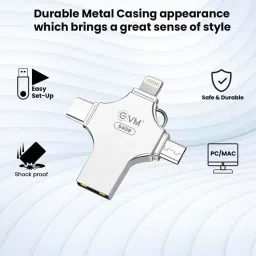 EVM EnStore 4 in 1 OTG FlashDrive/Type C/Lightning/USB 3.0 for PC/IOS/Android 64 GB Pen Drive Compatible with Desktop Computer, Laptop, Mobile USB 3.0 Metal Case image 5