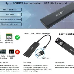 microware M.2 NVME SSD Enclosure Adapter USB 3.1 Gen 2 to NVME PCI-e m-Key Solid State Drive External Enclosure USB C Support UASP for NVME SSD Size 2230/2242/2260/2280 4 inch Shock Resistant SSD Enclosure External image 2