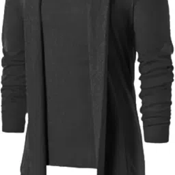 Men Asymmetric Full Sleeve Black Shrug-image-80