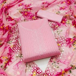 Unstitched Pure Cotton Kurta & Churidar Material Embellished-image-19