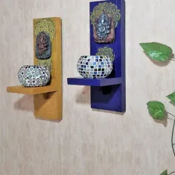 Multicolour Wood (Set of 2) Floating Wall Shelf by Disoo Fashions-picture-43