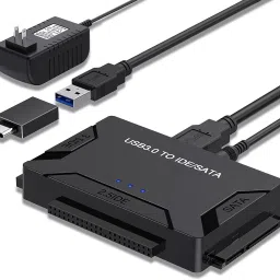 microware USB 3.0 to IDE/SATA Converter Hard Drive Adapter with Power Switch for 2.5"/3.5"SATA HDD/SSD & IDE HDD Drives Optical Drive, Support 6TB, Include 12V 2A Power Adapter & USB 3.0 Cable USB Adapter-23
