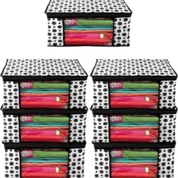 Ddlights Non Woven Saree Cover Bags with Attractive Polka Dots Design (Pack of 7) Jersey Cotton Laundry Bag-4