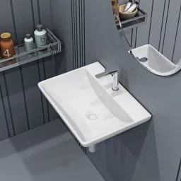 SOLO Ceramic Table Top & Wall Hung Wash Basin for Bathroom/Living/Outdoor Space SYON104 Wall Hung Basin-image-12