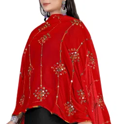 Chiffon Embellished Red Women Dupatta-image-14