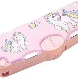 Plastic Unicorn Magnetic Pencil Box For Kids, Buttons Operated Pencil Box Unicorn design Art Plastic Pencil Box-picture-30
