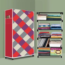 5 Shelf Foldable Collapsible Wardrobe Storage Organizer Almirah Cloth Rack PP Collapsible Wardrobe-image-56