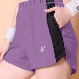 Color Block Women Purple Casual Shorts-picture-26