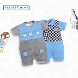BABY GO Infant Boys Pack Of 2 Printed Pure Cotton Rompers-picture-27