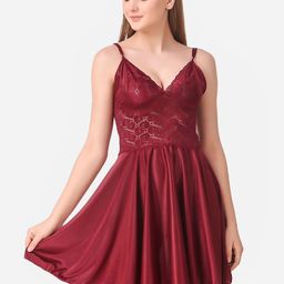 Romaisa Maroon Solid Satin Baby Dolls-image-62