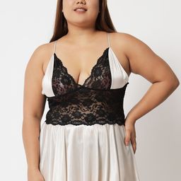 Klamotten Plus Size Beige & Black Satin Baby Doll 07Ac_Klm-picture-10