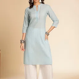 Anouk Striped Woven Design Cotton Regular Straight Kurta-image-5