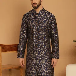 TREEMODA Floral Printed Cotton Mandarin Collar Thread Work Curved Straight Kurta-image-13