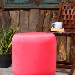 Shadowkart Pink Velvet & Wooden Round Ottoman-image-50