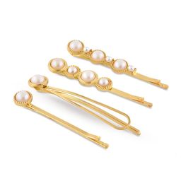 AMI Women Gold-Toned & White Set of 4 Embellished Bobby Pins image 3