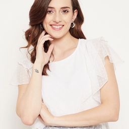 Bitterlime White Ruffles Georgette Top-picture-13