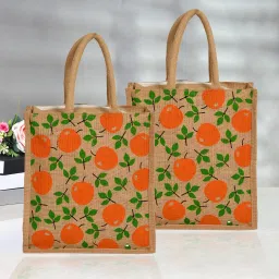 Jute Red Apple Grocery Bag|Shopping Bag with Handle|Pack of 2|Brown Pack of 2 Grocery Bags-image-8