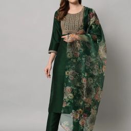 Women Silk Blend Kurta Pant Set-image-30