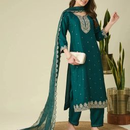 Women Muslin Kurta Pant Dupatta Set-image-53