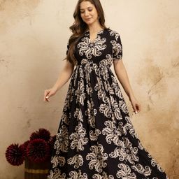 Women Fit and Flare Black Ankle Length Dress-image-1