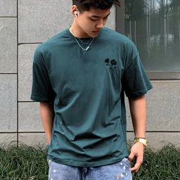 Men Typography Round Neck Cotton Blend Green T-Shirt-image-76