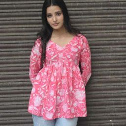 Formal Regular Sleeves Floral Print Women Pink Top-image-61