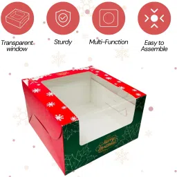 papyrus L-Shape Window Cake Box 1-2 kg Cake | Transparent Boxes (10X10X6) Christmas Paper Cake Server image 5